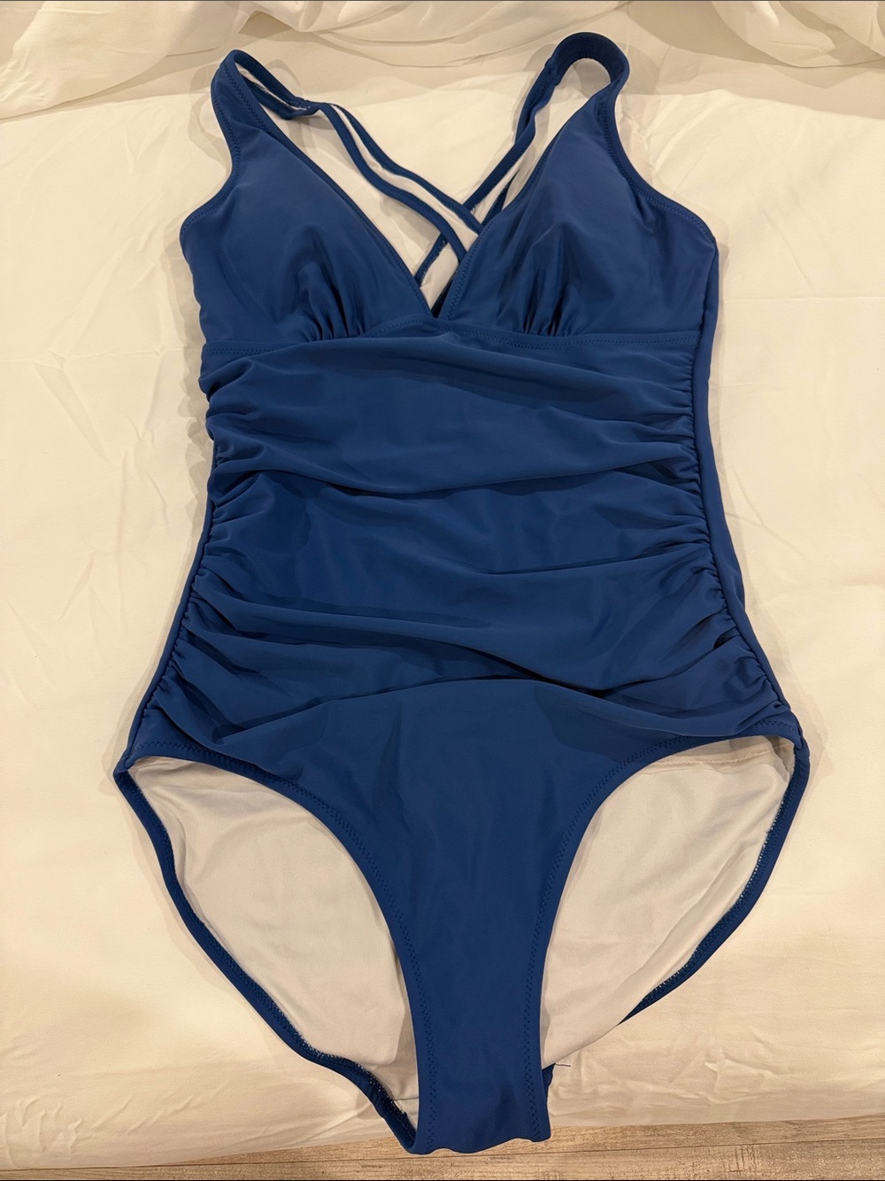 Swimsuit Blue Women’s One-Piece with Ruched Front